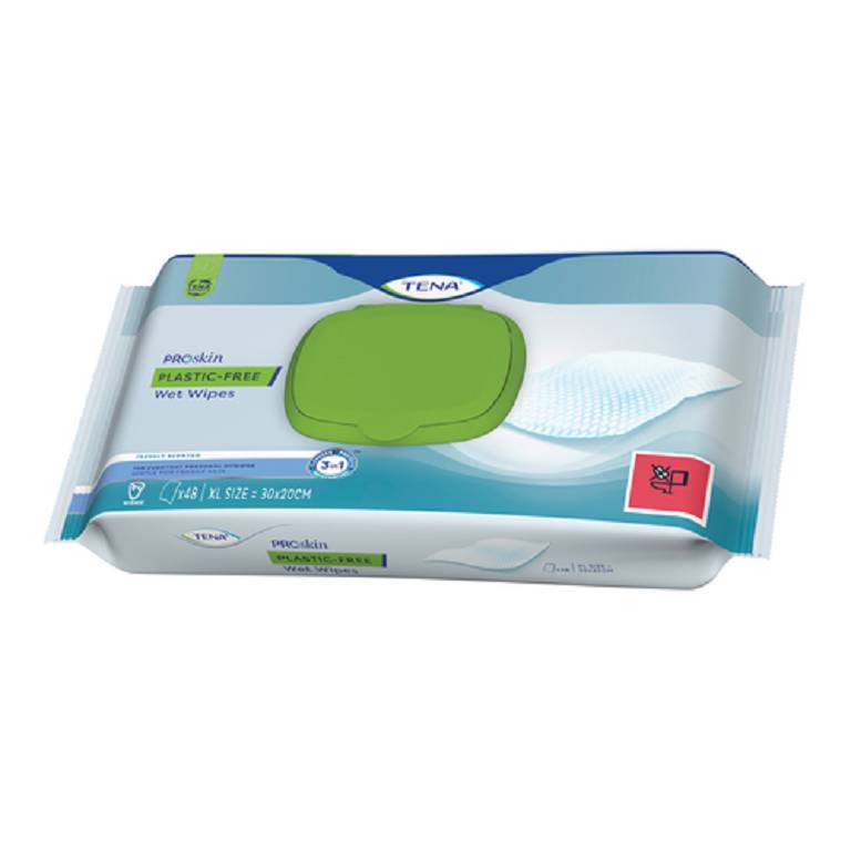 TENA WET WIPES PLASTIC FREE48P